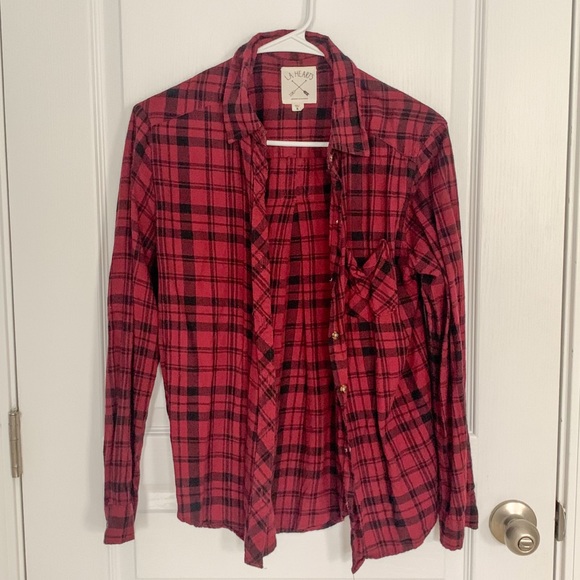 La Hearts Tops - LA Hearts Red & Black Flannel Shirt
